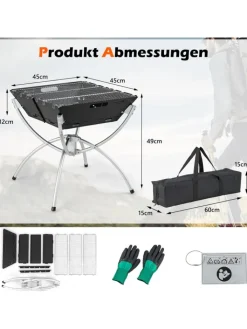 COSTWAY Grillen<Feuerstelle Campinggrill 3in1 45x45x49cm in Schwarz