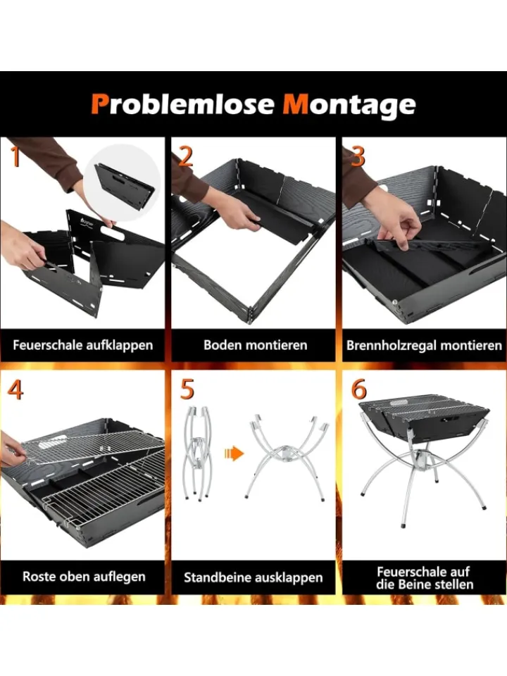 COSTWAY Grillen<Feuerstelle Campinggrill 3in1 45x45x49cm in Schwarz