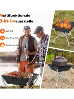 COSTWAY Grillen<Feuerstelle Campinggrill 3in1 45x45x49cm in Schwarz