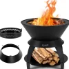 COSTWAY Grillen<Feuerstelle mit Topfhalter und Ablage in Schwarz
