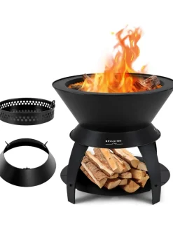 COSTWAY Grillen<Feuerstelle mit Topfhalter und Ablage in Schwarz