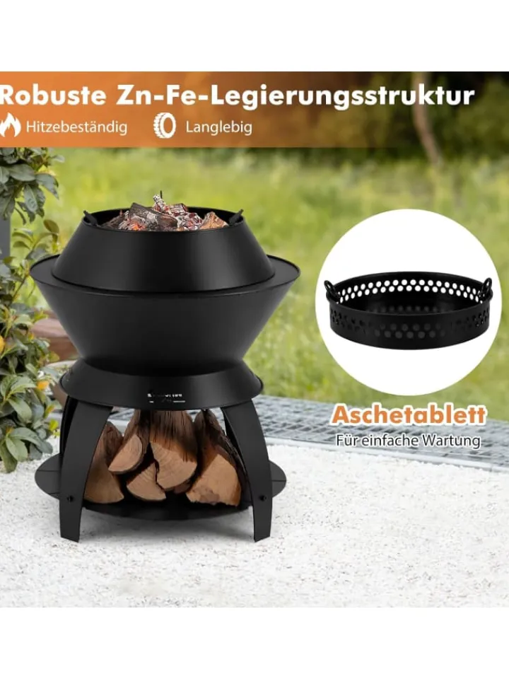 COSTWAY Grillen<Feuerstelle mit Topfhalter und Ablage in Schwarz