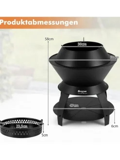COSTWAY Grillen<Feuerstelle mit Topfhalter und Ablage in Schwarz