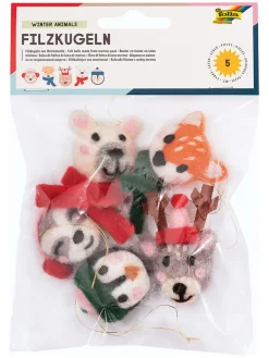 folia PAPER Kreativbedarf & Do-It-Yourself<Filzkugeln "Winter Animals" in Rot/ Grau - 5 Stück