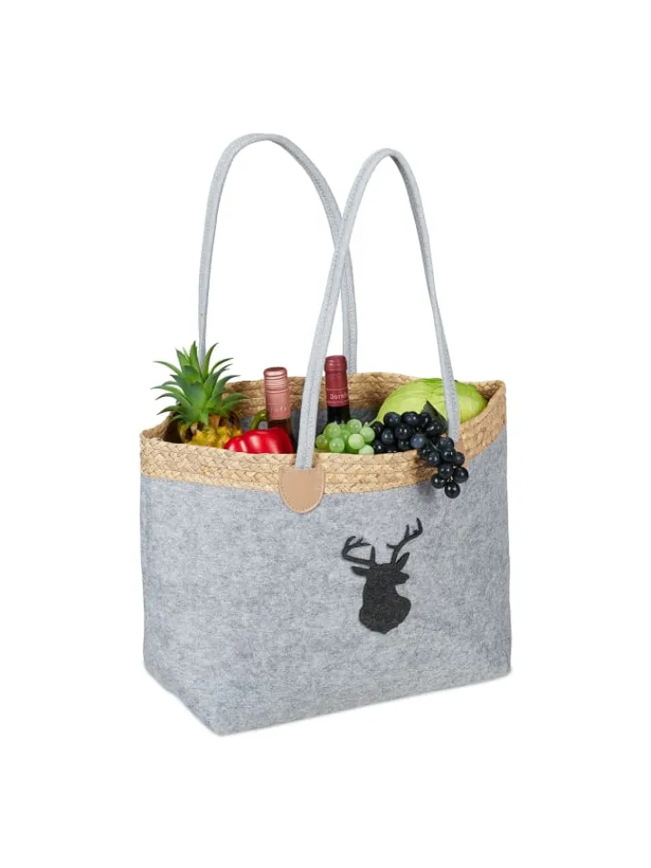 relaxdays Einkaufstaschen & -Trolleys<Filztasche "Hirsch" in Grau