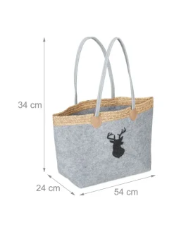 relaxdays Einkaufstaschen & -Trolleys<Filztasche "Hirsch" in Grau
