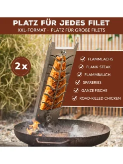 eluno Grillen<Flammlachshalter 2er Set aus Edelstahl, ca. 16 x 60 x 4 cm (B/H/T)