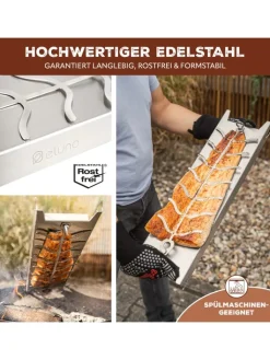 eluno Grillen<Flammlachshalter 2er Set aus Edelstahl, ca. 16 x 60 x 4 cm (B/H/T)