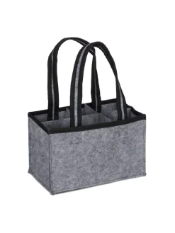 relaxdays Einkaufstaschen & -Trolleys<Flaschenträger in Anthrazit - (B)24 x (H)15 x (T)15 cm