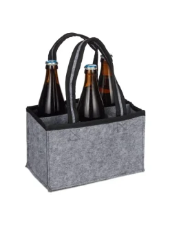 relaxdays Einkaufstaschen & -Trolleys<Flaschenträger in Anthrazit - (B)24 x (H)15 x (T)15 cm