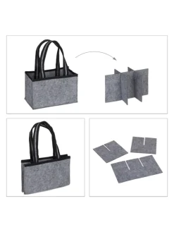 relaxdays Einkaufstaschen & -Trolleys<Flaschenträger in Anthrazit - (B)24 x (H)15 x (T)15 cm