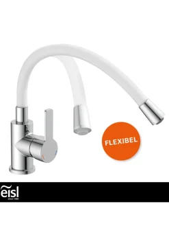 Eisl Badarmaturen<FLEXO Waschtischarmatur, Chrom/Weiß, mit flexiblem Auslauf