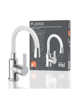 Eisl Badarmaturen<FLEXO Waschtischarmatur, Chrom/Weiß, mit flexiblem Auslauf