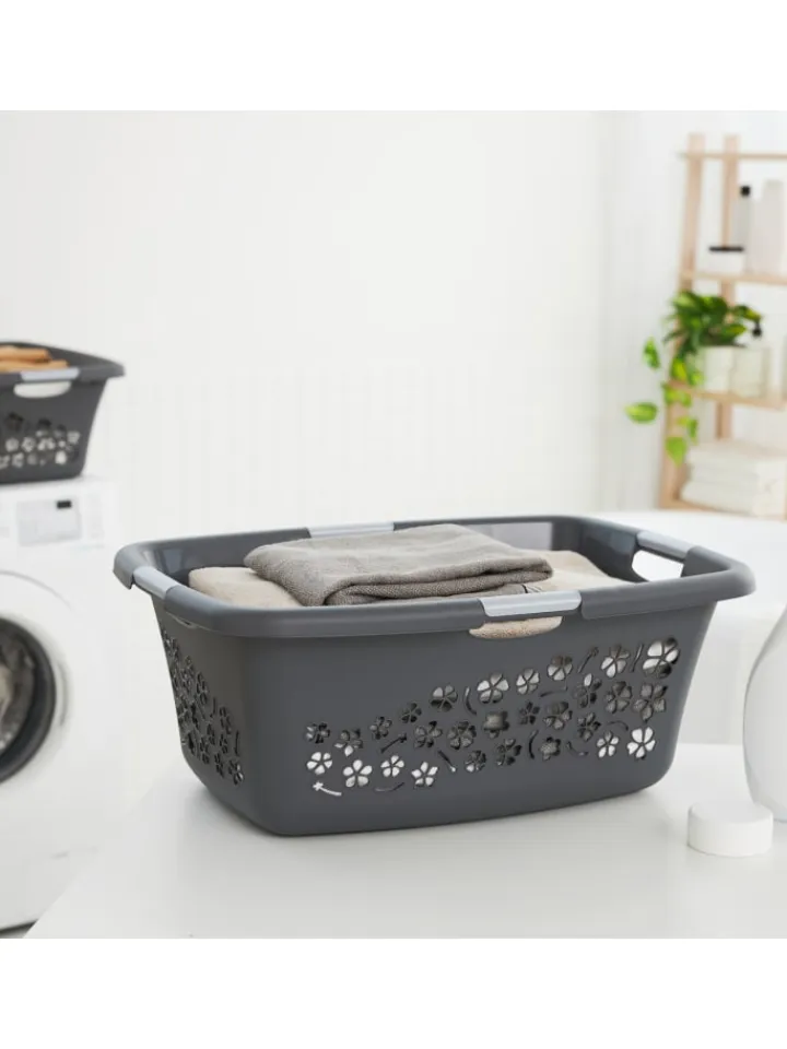 Rotho Wäschekörbe & -Ständer<Flowers Wäschekorb 50l mit 4 Griffen, Kunststoff (PP) in Anthrazit