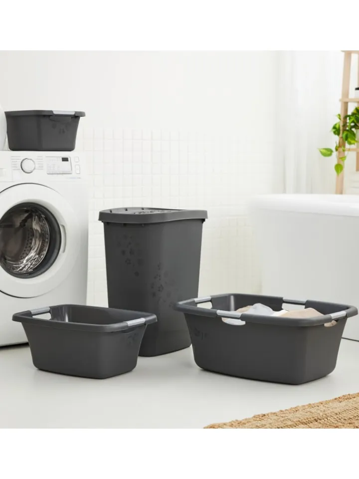 Rotho Wäschekörbe & -Ständer<Flowers Wäschewanne 50l mit 4 Griffen, Kunststoff (PP) in Anthrazit