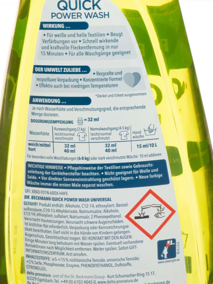 Dr. Beckmann Putz- & Waschutensilien<Flüssigwaschmittel "Universal Quick Power Wash", 1,6 l