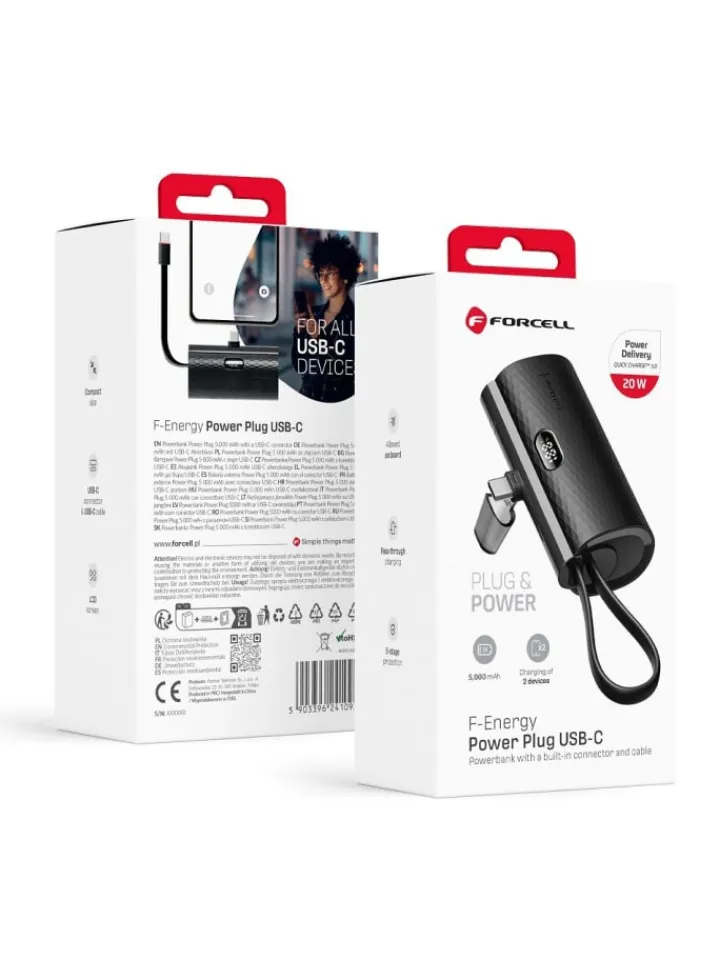 Wisam® Tv & Audio<FORCELL Powerbank 5000mAh USB-C PD 20W Schwarz