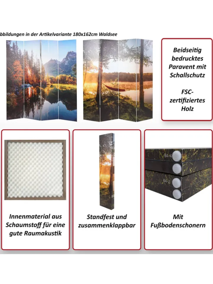 MCW Paravents<Foto-Paravent mit Schallschutz L55, 180x122cm Waldsee