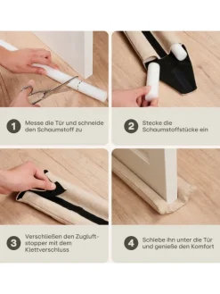Praknu Tür- & Zugluftstopper<für Türen 70-100cm Waschbarer Stoff - Energiesparend - Stoff - Beige