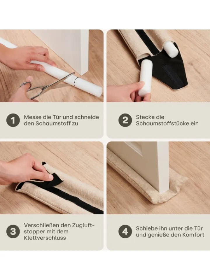 Praknu Tür- & Zugluftstopper<für Türen 70-100cm Waschbarer Stoff - Energiesparend - Stoff - Beige