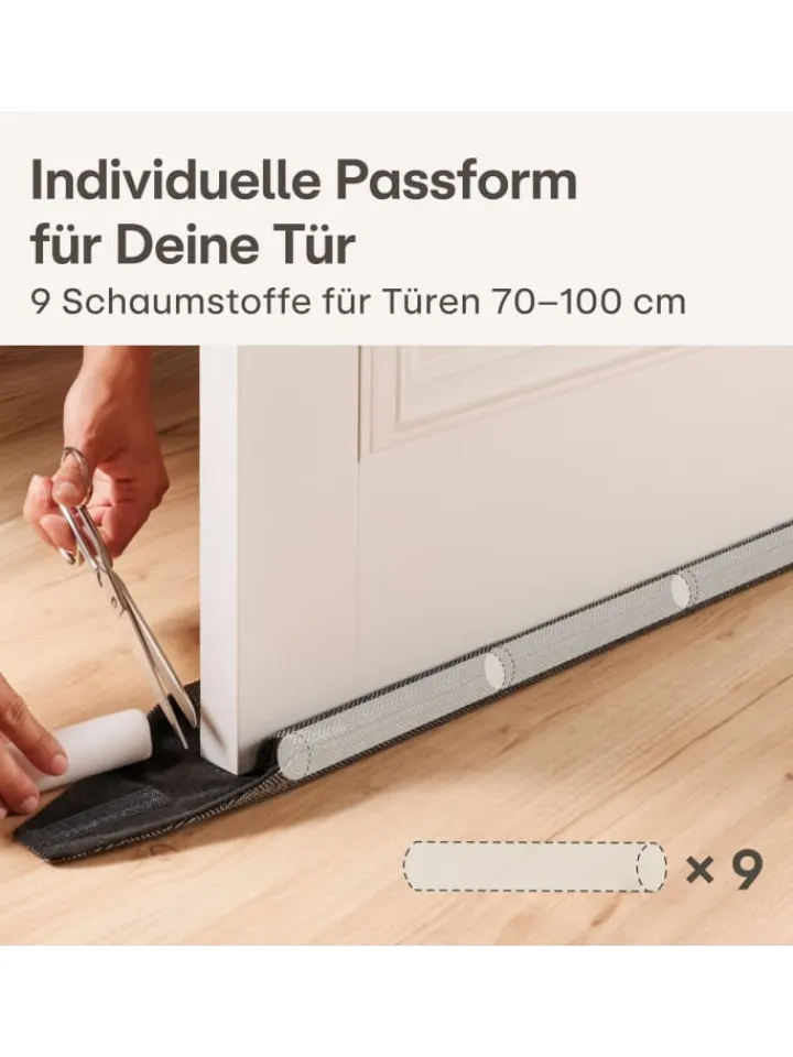Praknu Tür- & Zugluftstopper<für Türen 70-100cm Waschbarer Stoff - Energiesparend - Stoff - Grau