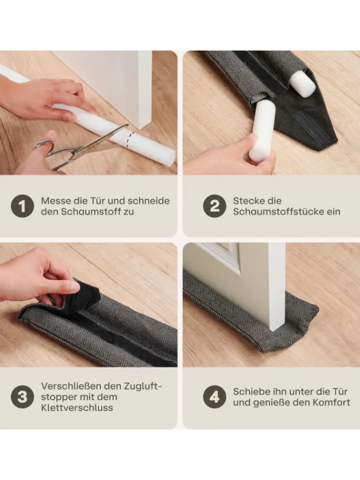 Praknu Tür- & Zugluftstopper<für Türen 70-100cm Waschbarer Stoff - Energiesparend - Stoff - Grau
