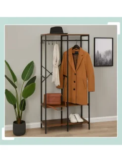 relaxdays Garderoben<Garderobe in Schwarz/ Braun - (B)94,5 x (H)180 x (T)40 cm