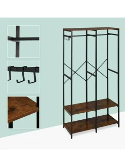 relaxdays Garderoben<Garderobe in Schwarz/ Braun - (B)94,5 x (H)180 x (T)40 cm