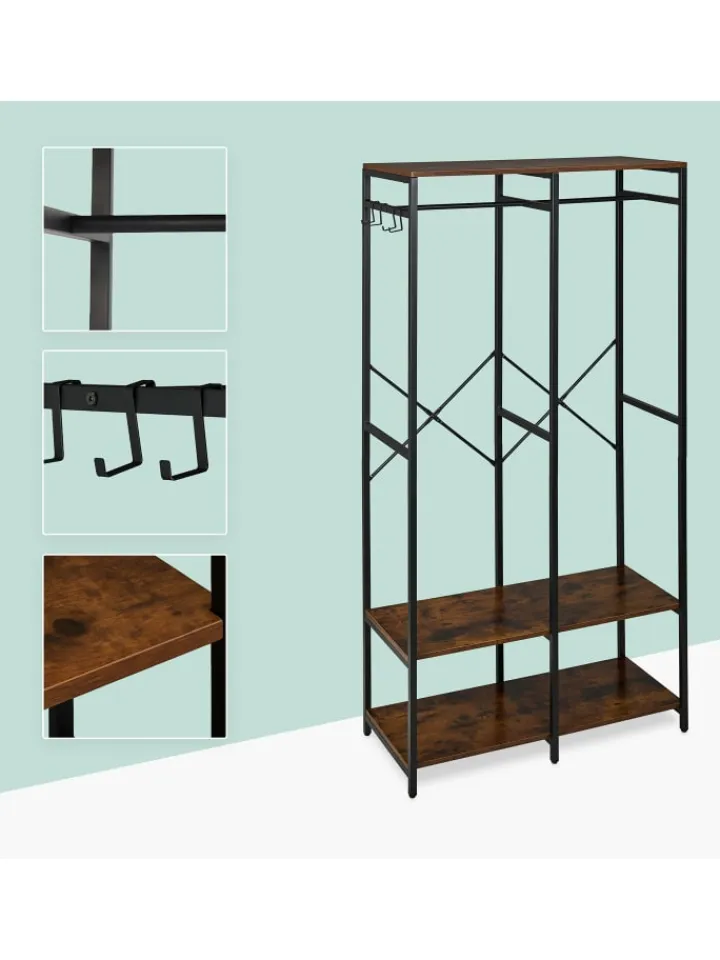 relaxdays Garderoben<Garderobe in Schwarz/ Braun - (B)94,5 x (H)180 x (T)40 cm