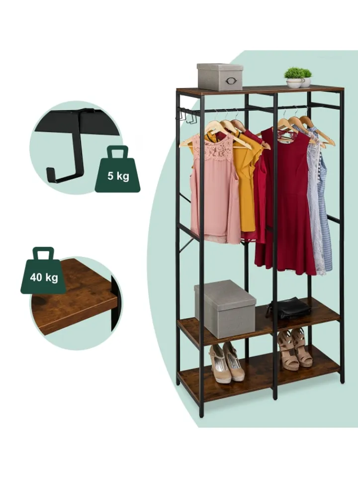 relaxdays Garderoben<Garderobe in Schwarz/ Braun - (B)94,5 x (H)180 x (T)40 cm