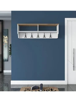 Evila Garderoben<Garderobe in Weiß/ Hellbraun - (B)120 x (H)37,2 x (T)22,2 cm