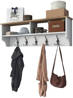 Evila Garderoben<Garderobe in Weiß/ Hellbraun - (B)120 x (H)37,2 x (T)22,2 cm