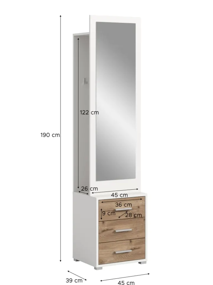 xonox.home Möbel-Sets<Garderobenkombination (B/H/T: 45x190x38 cm) in Nox Oak Nachbildung