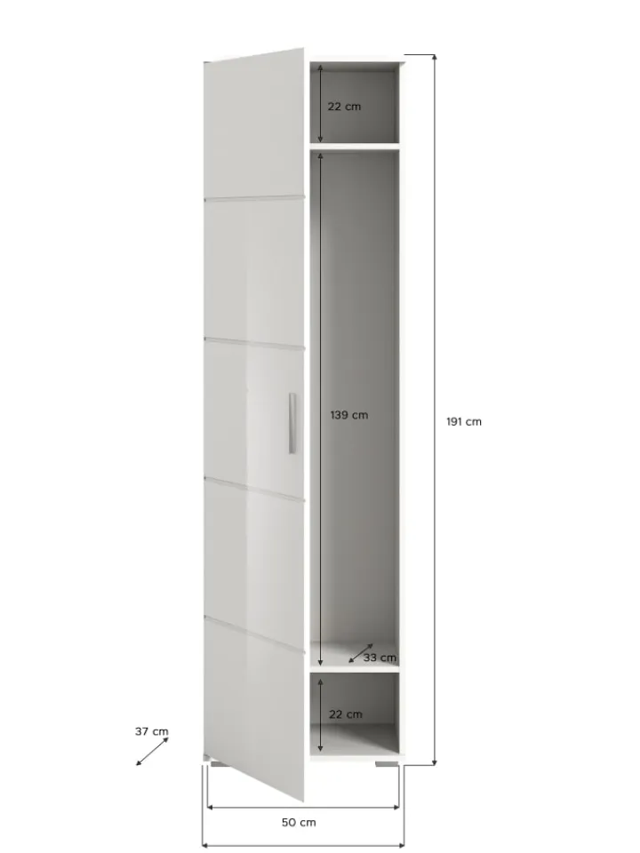 xonox.home Möbel-Sets<Garderobenkombination (B/H/T: 110x191x37 cm) in weiß und weiß Hochglanz