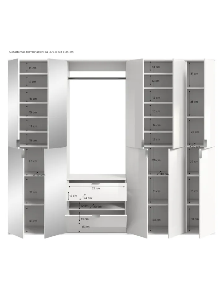 xonox.home Möbel-Sets<Garderobenkombination (B/H/T: 213x193x34 cm) in Artisan Eiche Nachbildung