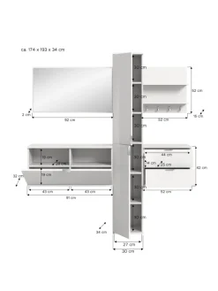 xonox.home Möbel-Sets<Garderobenkombination (B/H/T: 174x191x37 cm) in weiß hochglanz