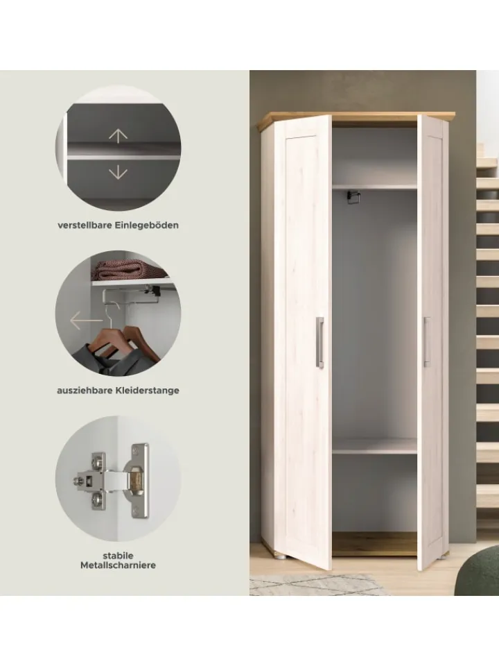 xonox.home Garderoben<Garderobenschrank (B/H/T: 80x196x39 cm) in Sibiu Lärche Nachbildung