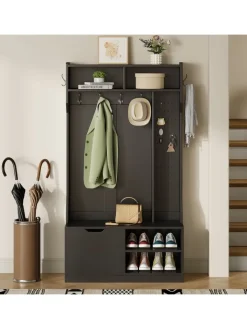 ABRIHOME Garderoben<Garderobenset mit Sitzbank in Schwarz - 100×185.5×40 cm