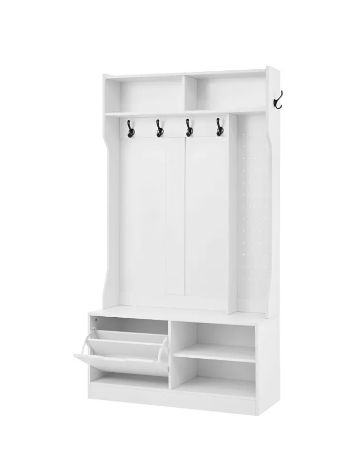 ABRIHOME Garderoben<Garderobenset mit Sitzbank in Weiß - 100×185.5×40 cm
