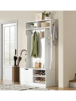ABRIHOME Garderoben<Garderobenset mit Sitzbank in Weiß - 100×185.5×40 cm