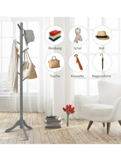 COSTWAY Wäschekörbe & -Ständer<Garderobenständer 175cm in Grau