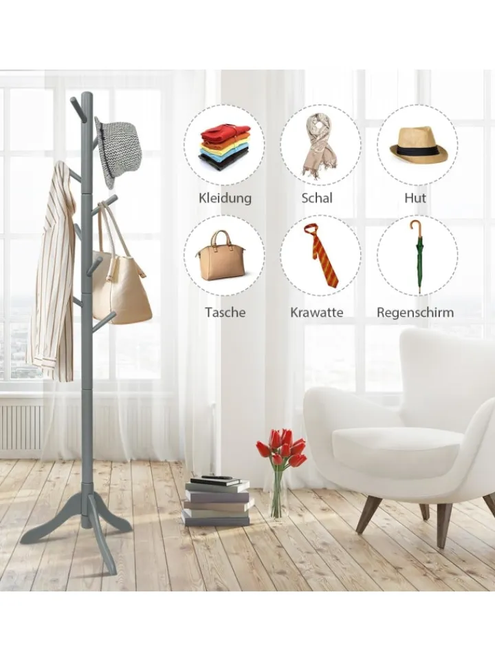 COSTWAY Wäschekörbe & -Ständer<Garderobenständer 175cm in Grau