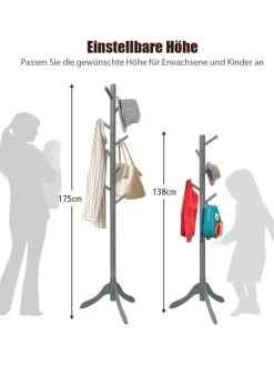 COSTWAY Wäschekörbe & -Ständer<Garderobenständer 175cm in Grau