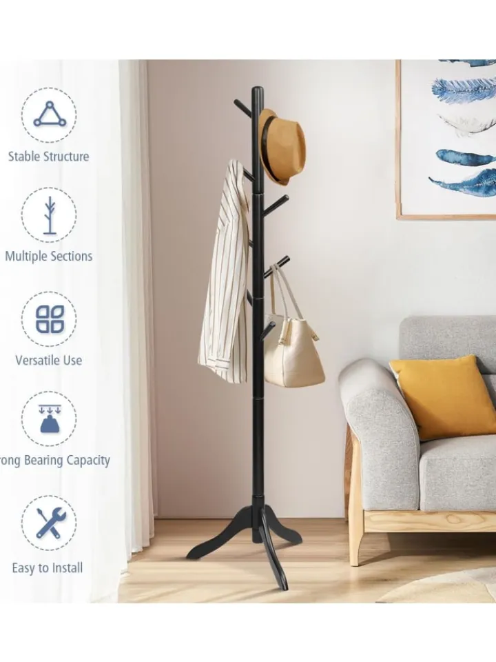 COSTWAY Wäschekörbe & -Ständer<Garderobenständer 175cm in Schwarz