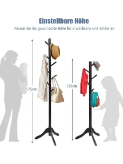 COSTWAY Wäschekörbe & -Ständer<Garderobenständer 175cm in Schwarz