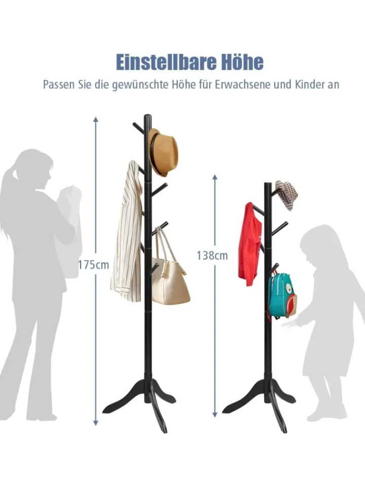 COSTWAY Wäschekörbe & -Ständer<Garderobenständer 175cm in Schwarz