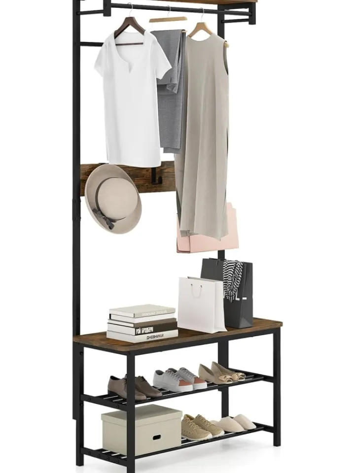 COSTWAY Garderoben<Garderobenständer 5-in-1 80 × 32 × 169 cm in Braun
