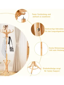 COSTWAY Wäschekörbe & -Ständer<Garderobenständer in Hellbraun