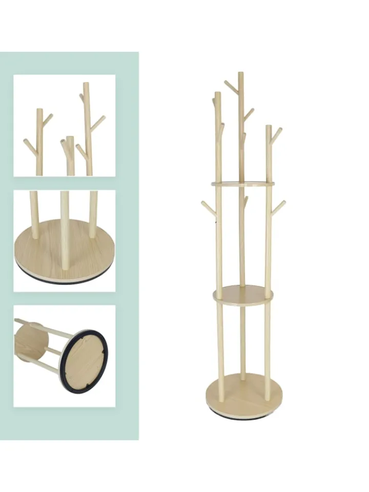 relaxdays Garderoben<Garderobenständer in Natur – (H)165 x Ø 40 cm