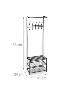 relaxdays Garderoben<Garderobenständer in Schwarz - (H)183 cm
